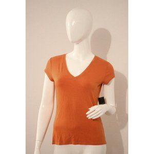 TAHARI Orange BALLY Knit MARMALADE V-Neck TOP Shirt MODAL Blend S